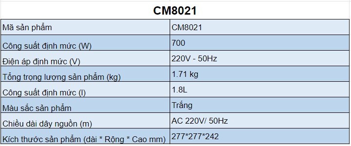 Mô tả Nồi cơm điện nắp rời 1,8L COMET - CM8021 - 1
