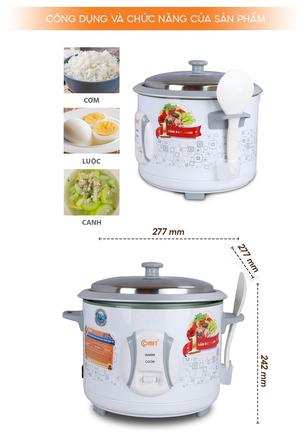 Mô tả Nồi cơm điện nắp rời 1,8L COMET - CM8021 - 3