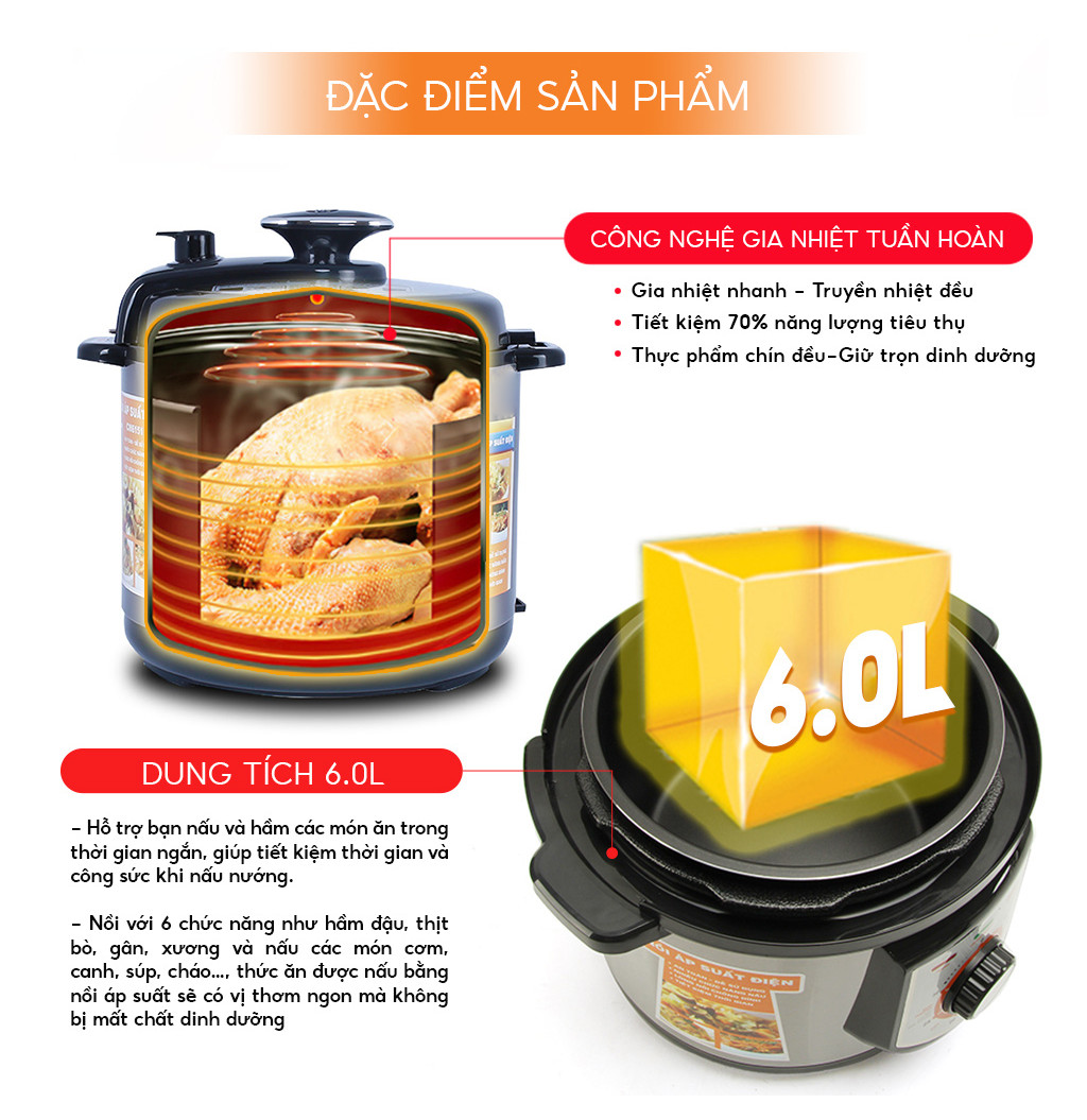 Mô tả Nồi áp suất điện 6L COMET - CM6151 - 3