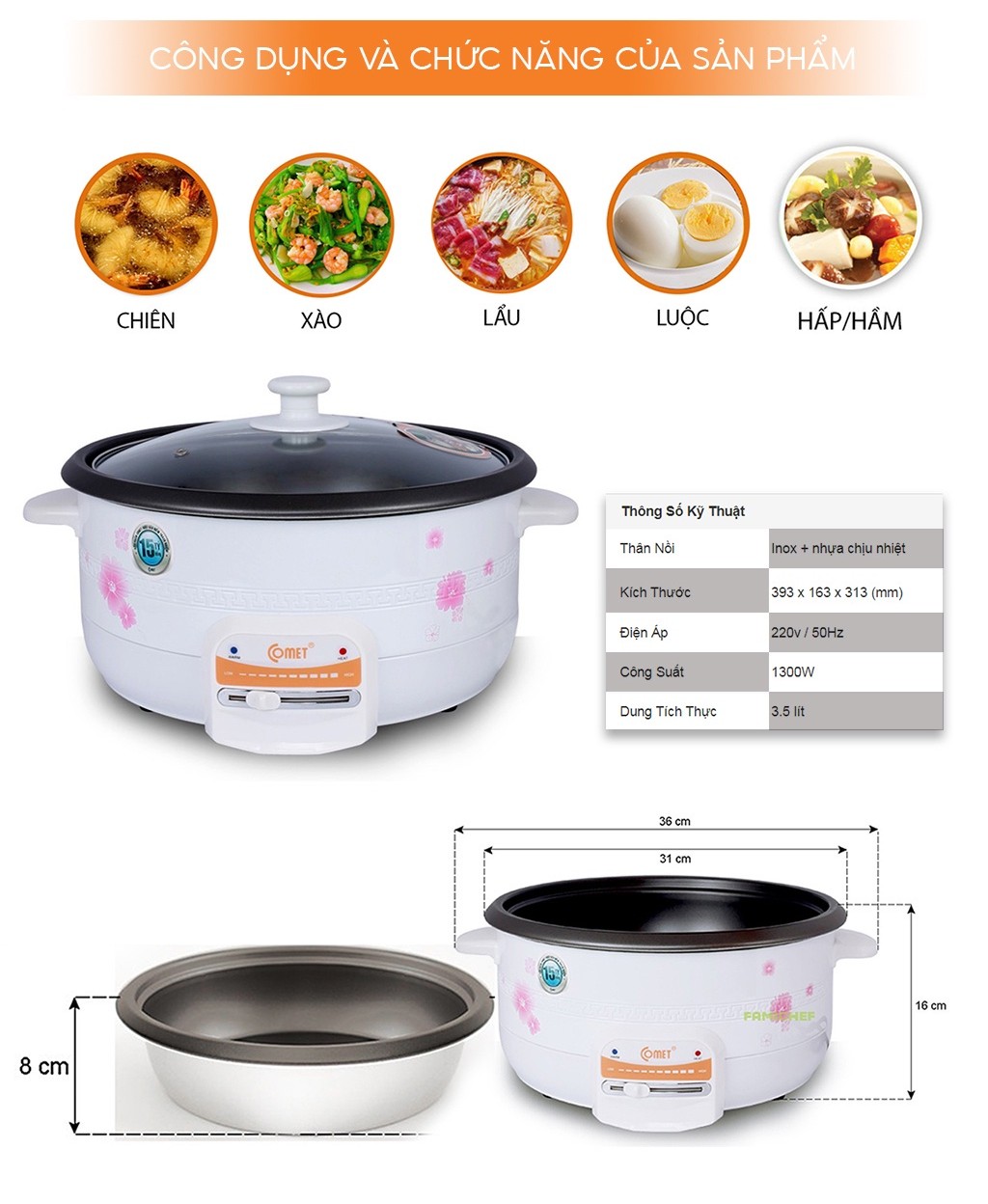 Mô tả Nồi lẩu điện 3,5L COMET - CM7731 - 4
