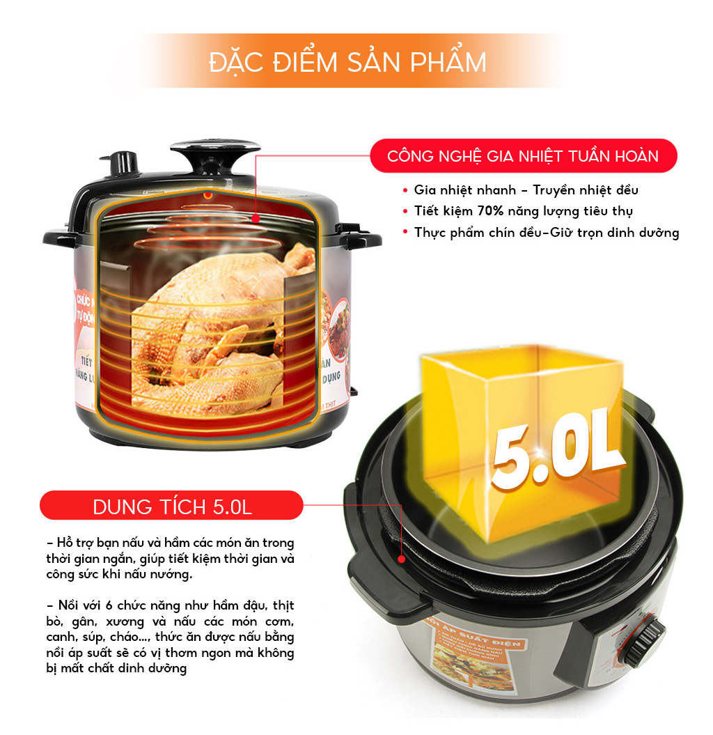Mô tả Nồi áp suất điện 5L COMET - CM6150 - 3