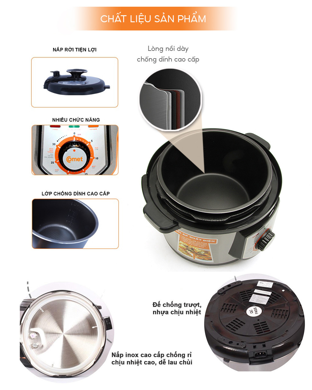 Mô tả Nồi áp suất điện 5L COMET - CM6150 - 5