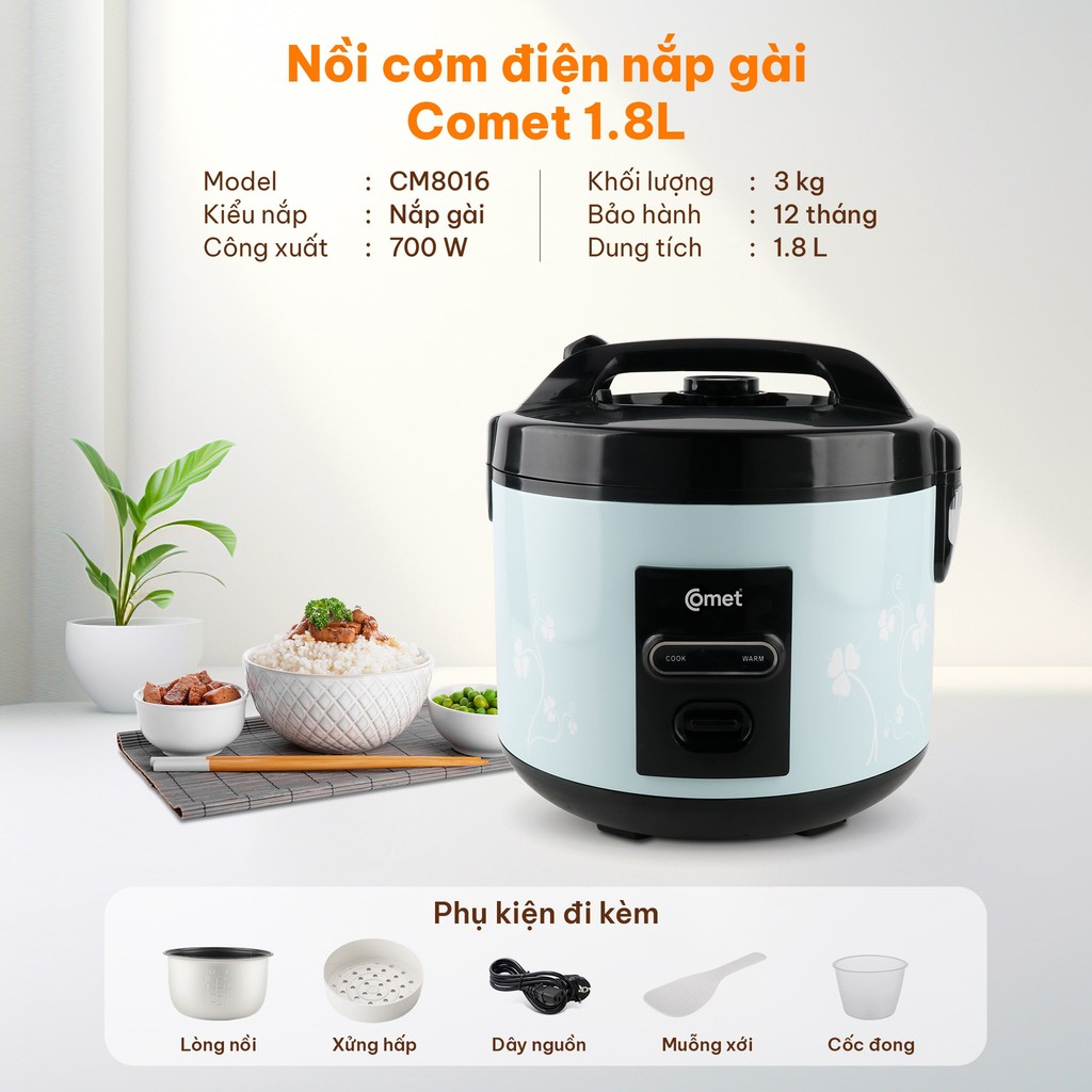 Mô tả Nồi cơm điện nắp cài 1,8L COMET - CM8016 - 2