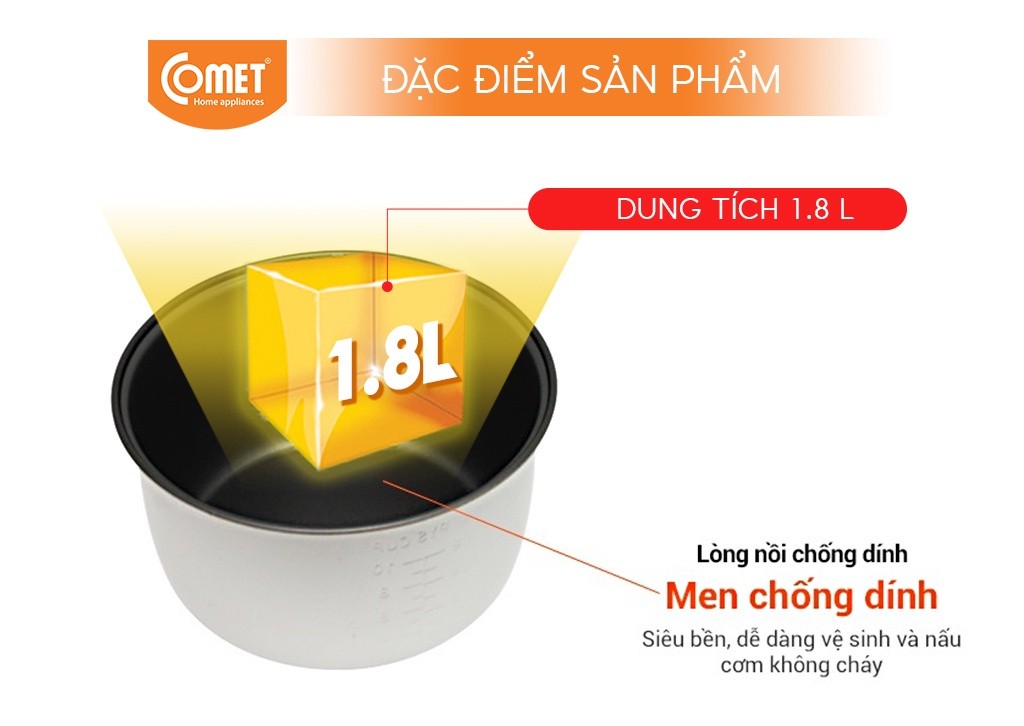 Mô tả Nồi cơm điện nắp cài 1,8L COMET - CM8016 - 3