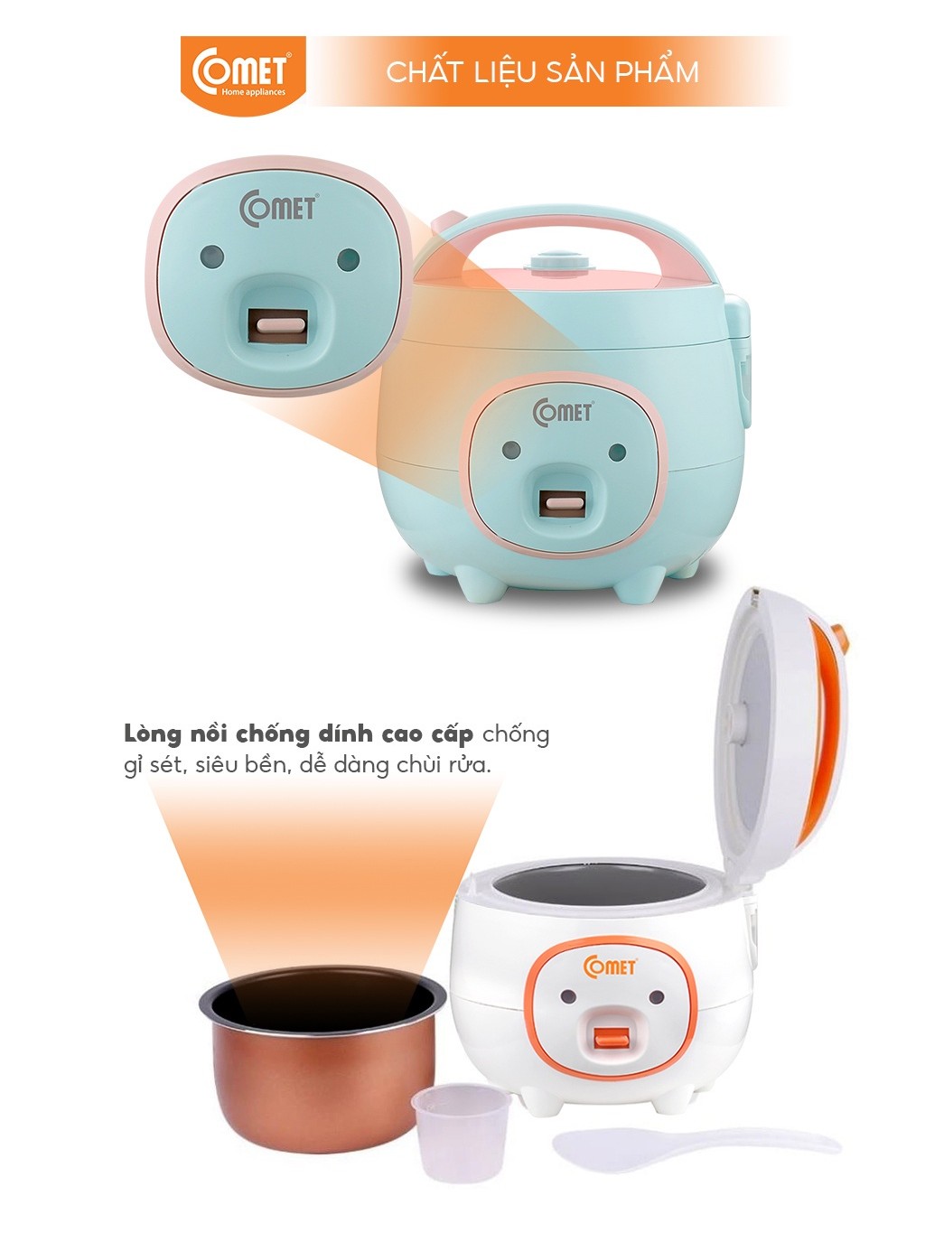Mô tả Nồi cơm điện mini 0,8L nắp gài COMET - CM8006 - 5