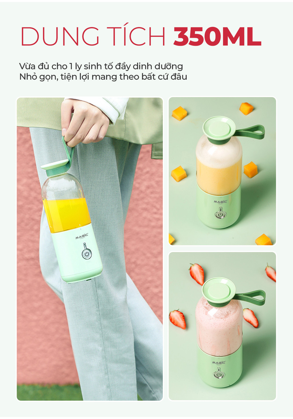 Mô tả Máy Xay Sinh Tố Mini Cầm Tay 350ml Magic A-020, Lưỡi Dao 6 Cánh Inox, Dung Lượng Pin 1500mAh - 5