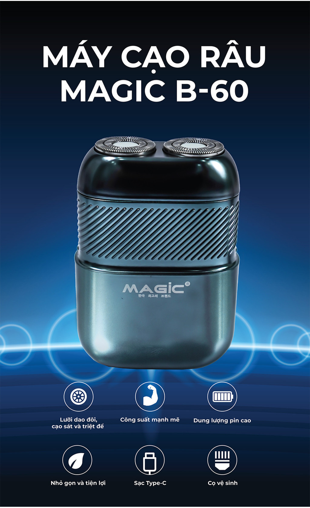 Mô tả Máy cạo râu Magic B-60, lưỡi đôi, sử dụng 1 giờ. - 1