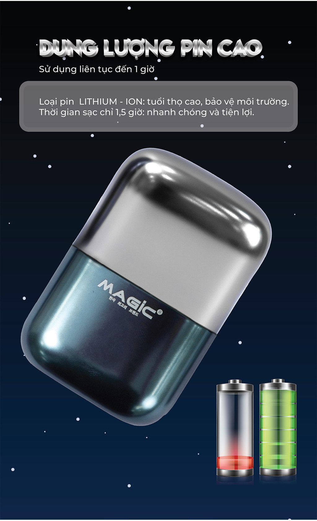 Mô tả Máy cạo râu Magic B-60, lưỡi đôi, sử dụng 1 giờ. - 4