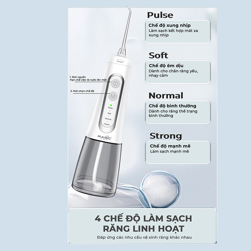 Mô tả Tăm nước Magic Eco PRO-80, 400ml, 4 chế độ, 4 đầu tăm. - 2