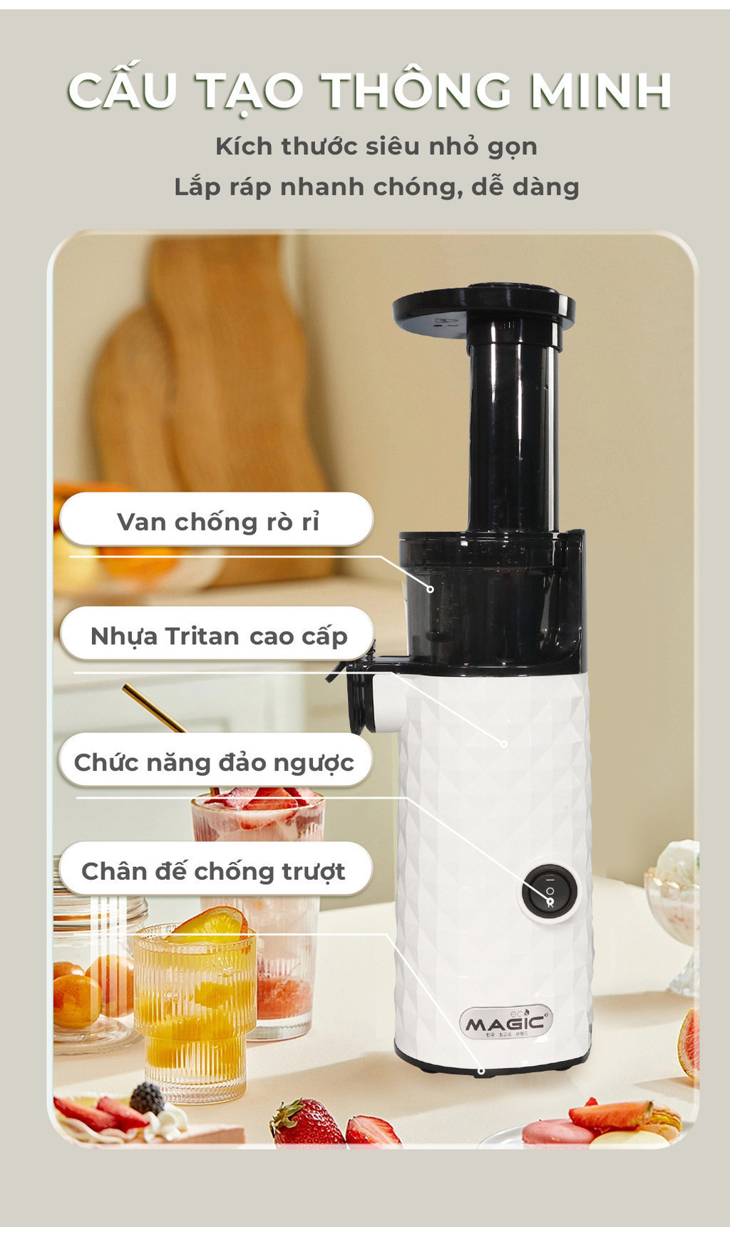 Mô tả Máy ép chậm Magic Eco AC-132, lưới inox, giảm tiếng ồn - Hàng chính hãng. - 4