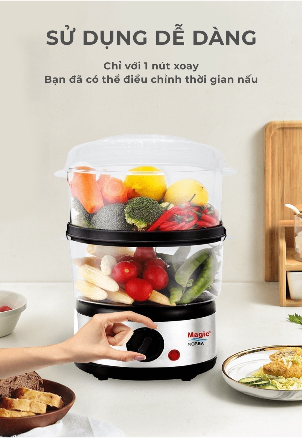 Mô tả Nồi hấp Magic A-64, nồi hấp 2 tầng, dung tích 5L- Hàng chính hãng. - 5
