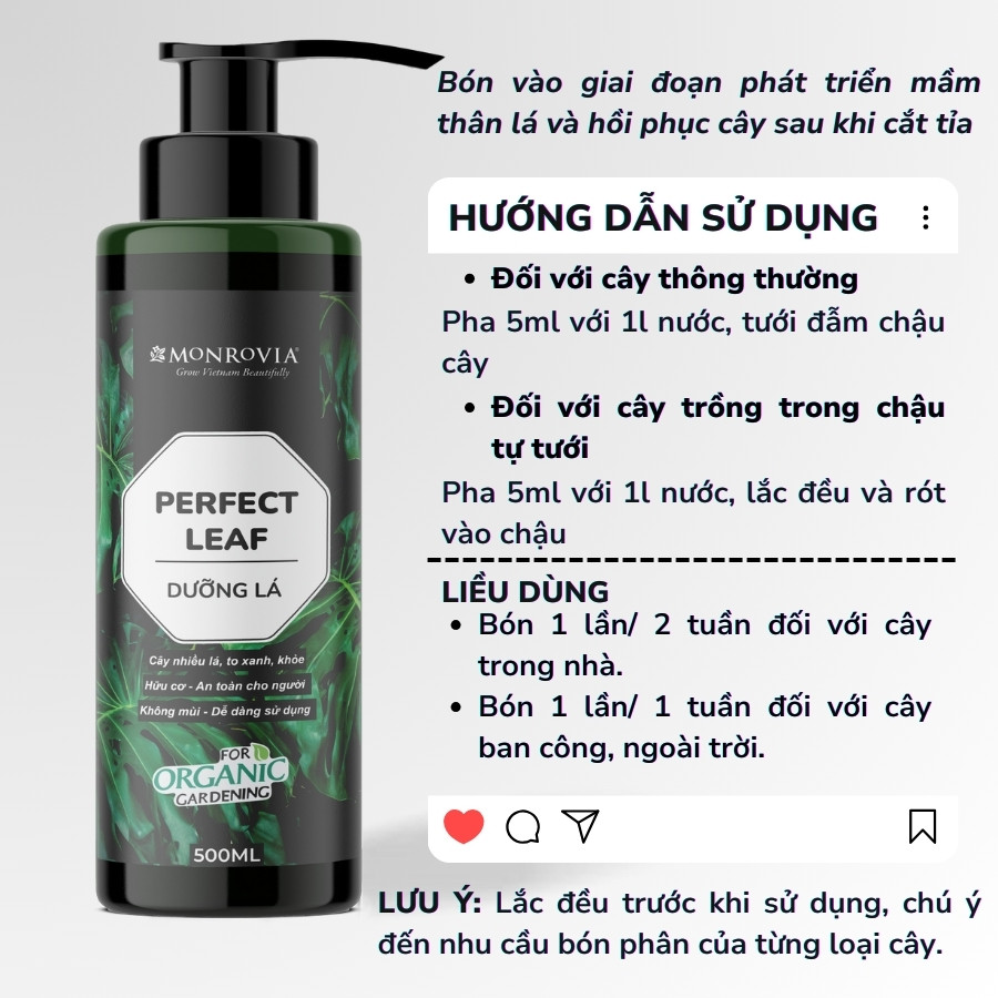 Mô tả Phân bón DƯỠNG LÁ MONROVIA hữu cơ giúp lá xanh mướt, tươi tốt dành cho cây cảnh, dung tích 500ml - 5