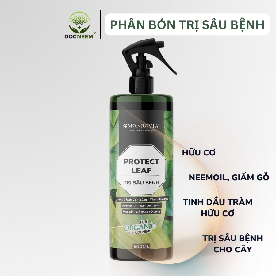 Mô tả Phân bón TRỊ SÂU BỆNH MONROVIA hữu cơ giúp trị bọ trĩ, nhện, rệp cho cây cảnh, dung tích 500ml - 1