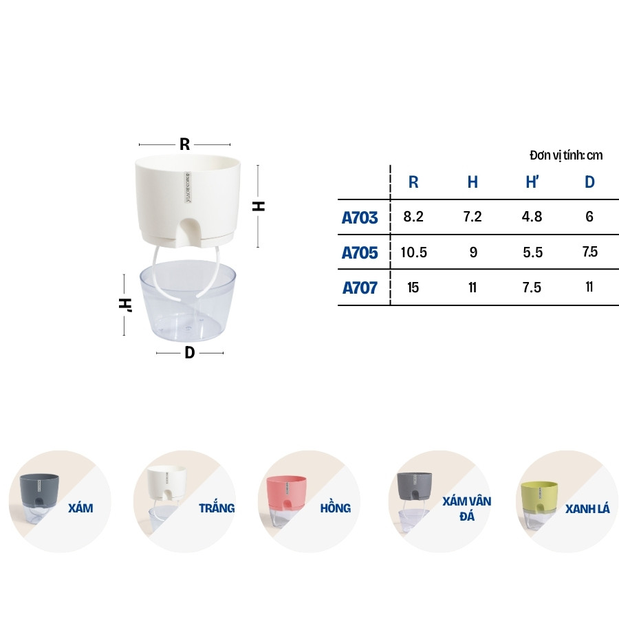 Mô tả Chậu trồng cây tự tưới Monrovia A7, chất liệu PP, trông cây cảnh, hoa, decor nhà, bàn làm việc - 4