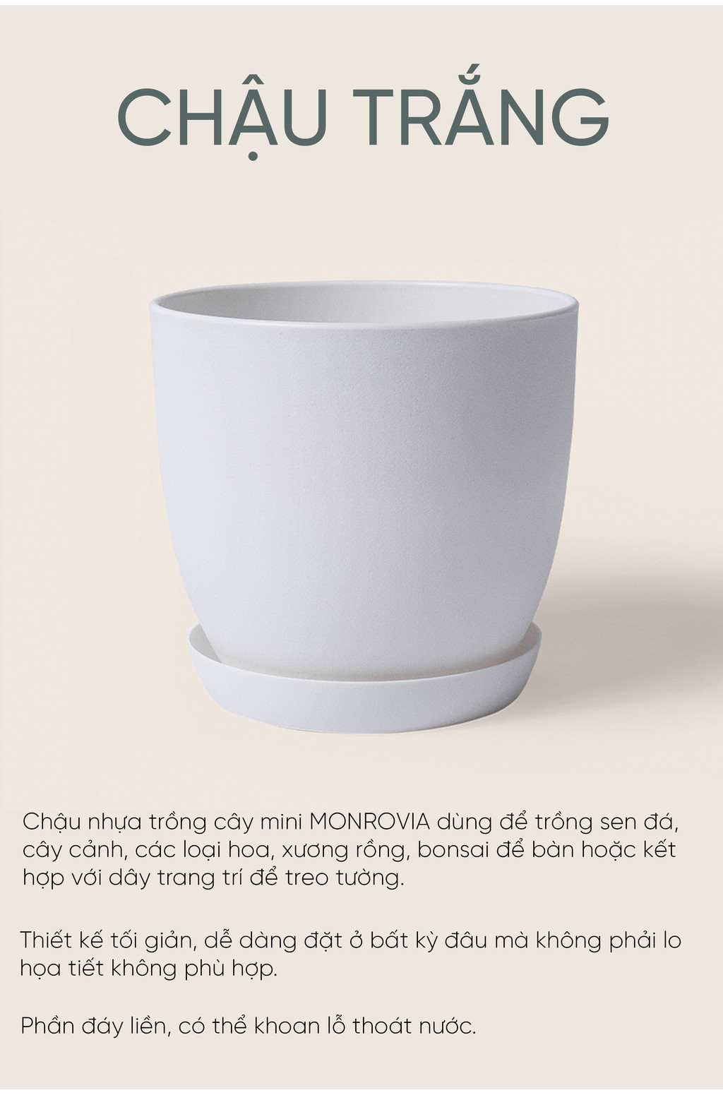 Mô tả Chậu trồng cây MONROVIA M9 cao cấp  cho hoa, cây cảnh, ban công, bonsai, 3 màu nhiều size - 1
