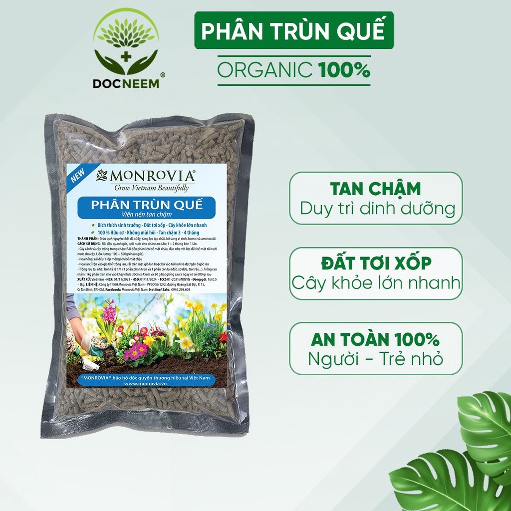 Mô tả Phân trùn quế nguyên chất MONROVIA, tan chậm hữu cơ bón cho hoa hồng, lan, cây cảnh, rau củ quả - 1