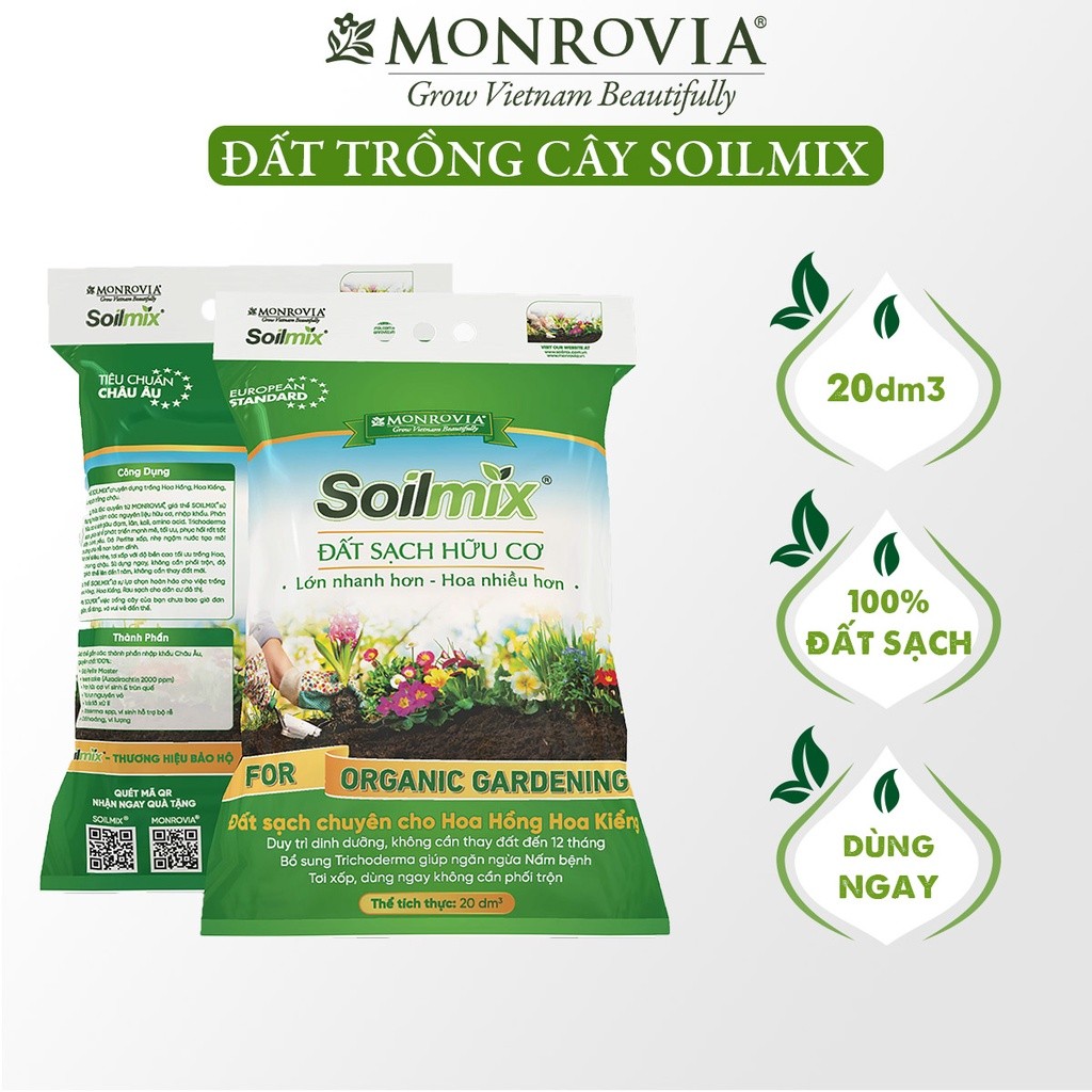 Mô tả Đất trồng cây Soilmix MONROVIA cho kiểng lá, hoa hồng, sen đá, rau hữu cơ, bổ sung nấm đối kháng, đá perlite - 3