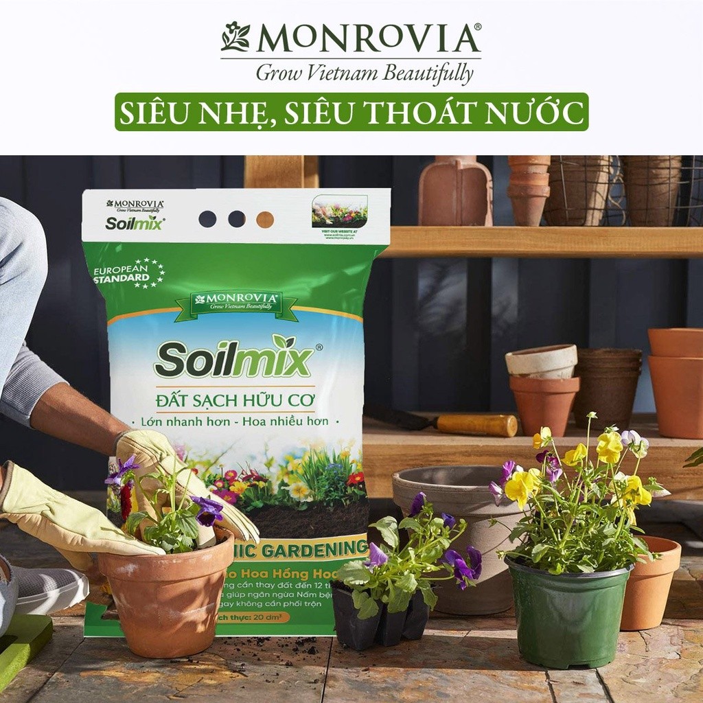 Mô tả Đất trồng cây Soilmix MONROVIA cho kiểng lá, hoa hồng, sen đá, rau hữu cơ, bổ sung nấm đối kháng, đá perlite - 5