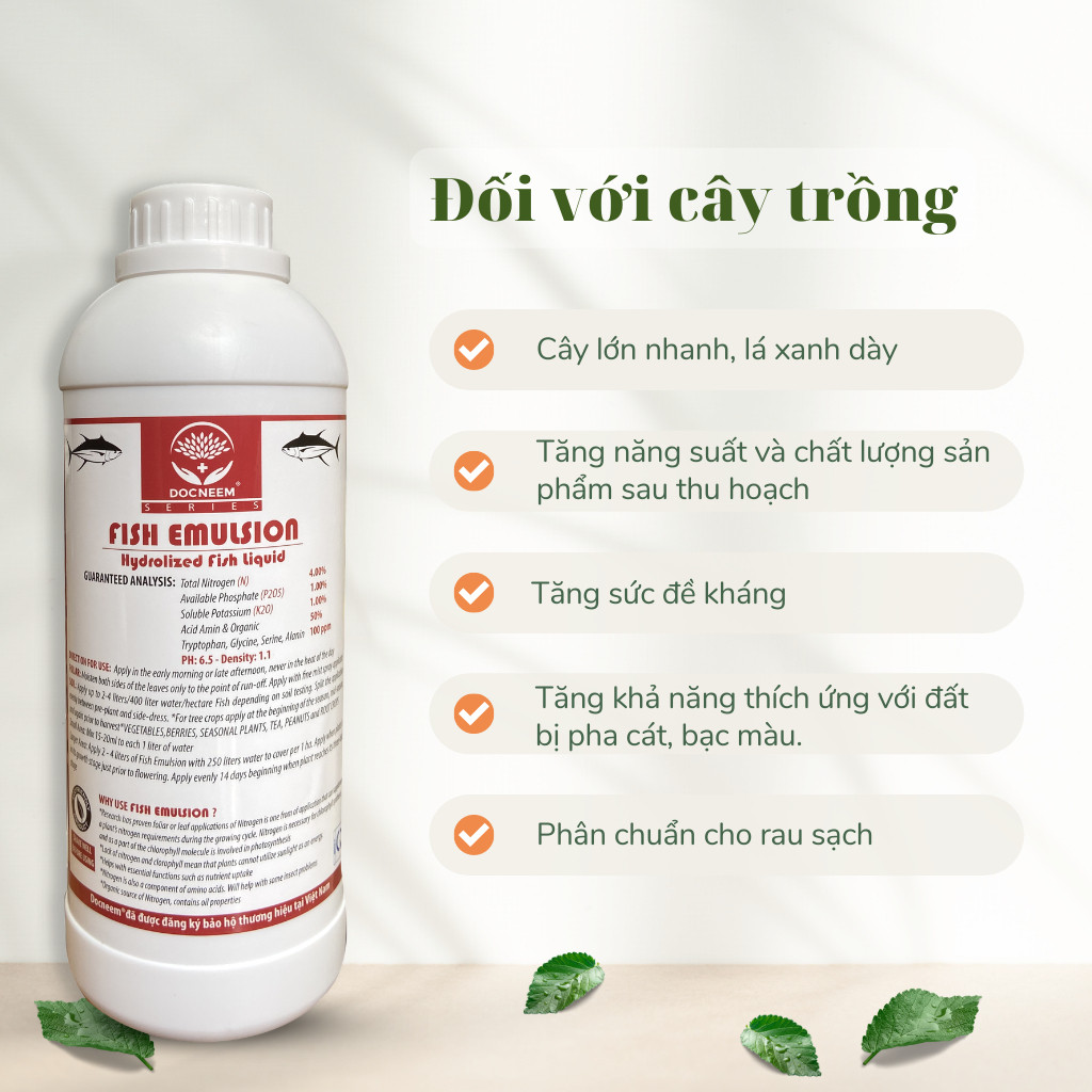 Mô tả Phân đạm cá Docneem, phân cá Fish Emulsion hữu cơ cho hoa hồng, rau sạch, hoa, cây cảnh trong nhà ngoài trời, chai 1L - 2