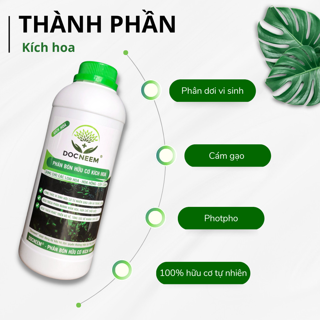 Mô tả Phân bón hữu cơ kích hoa DOCNEEM cho hoa hồng, hoa lan, cây cảnh làm vườn, dung tích 1 lít - 1