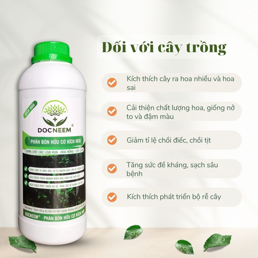 Mô tả Phân bón hữu cơ kích hoa DOCNEEM cho hoa hồng, hoa lan, cây cảnh làm vườn, dung tích 1 lít - 2