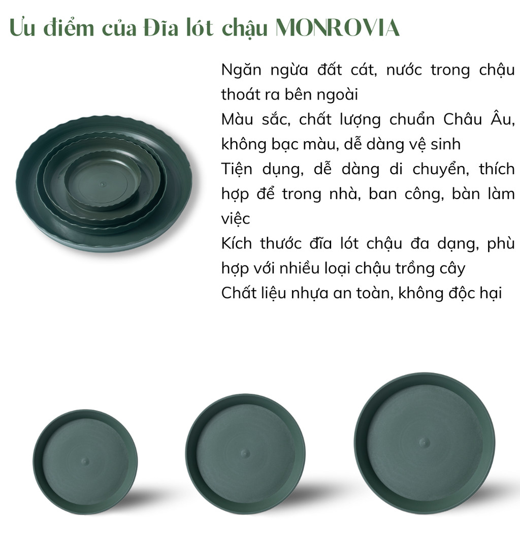 Mô tả Đĩa lót chậu nhựa trồng cây Monrovia chậu trồng cây, chậu cây cảnh mini, để bàn, treo ban công, treo tường, chính hãng - 4