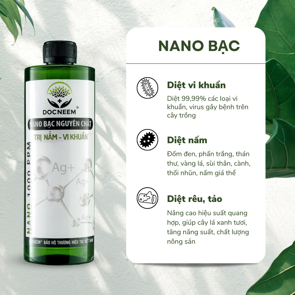 Mô tả Nano Bạc DOCNEEM nguyên chất Diệt sạch nấm bệnh, vi khuẩn, virus hoa hồng, hoa lan, thương hiệu Docneem, chai 500ml - 1