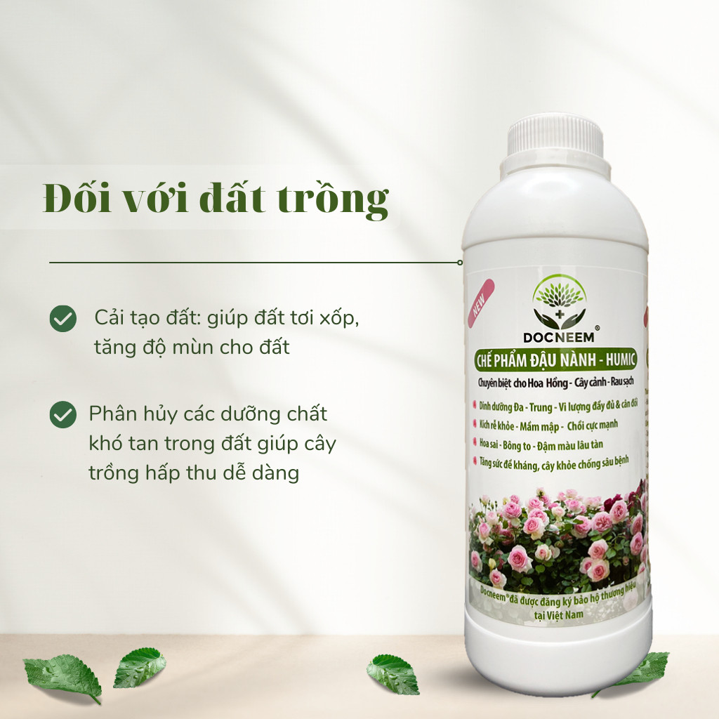 Mô tả Chế phẩm đậu nành humic hữu cơ DOCNEEM, giàu đạm, bổ sung trứng, chuối, kích mầm hoa hồng, rau sạch, cây cảnh, chai 1L - 2