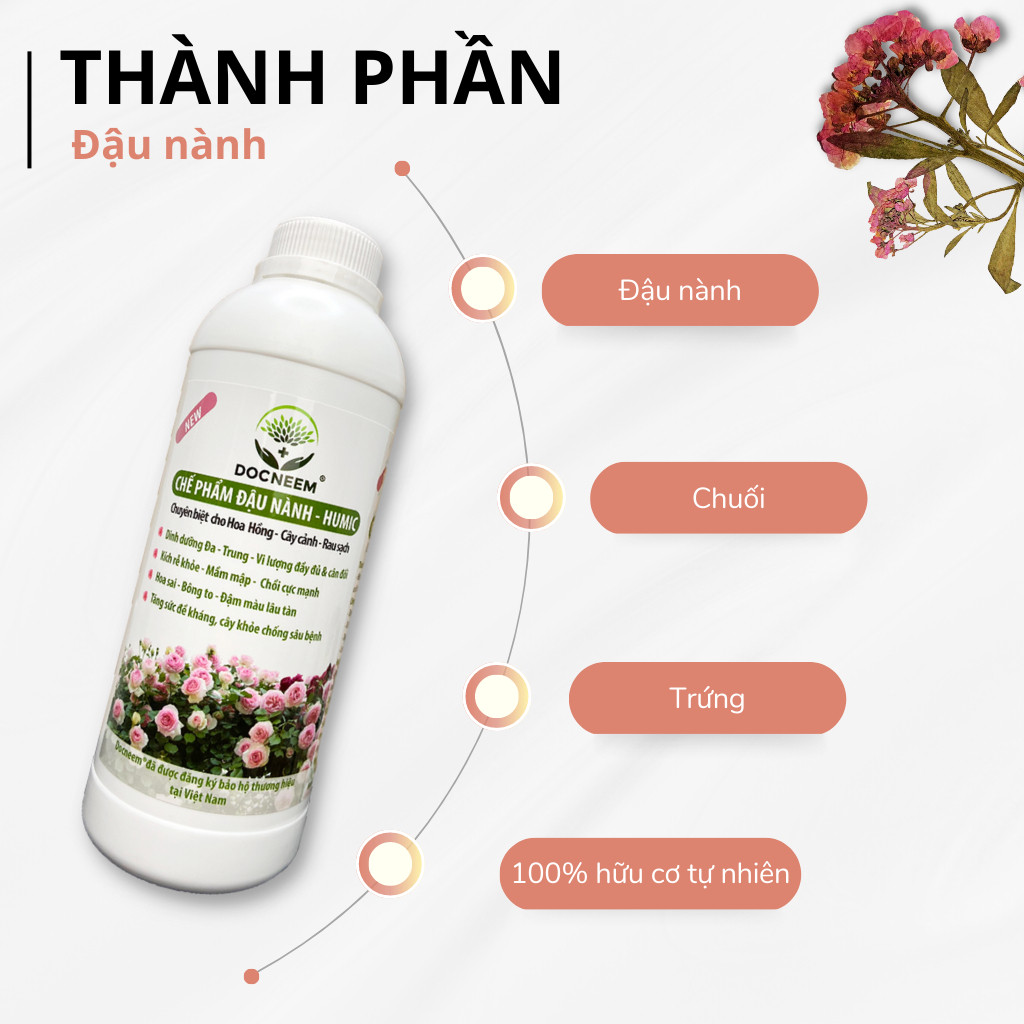 Mô tả Chế phẩm đậu nành humic hữu cơ DOCNEEM, giàu đạm, bổ sung trứng, chuối, kích mầm hoa hồng, rau sạch, cây cảnh, chai 1L - 3