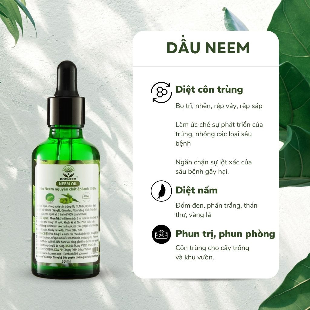 Mô tả Dầu neem oil DOCNEEM hữu cơ phòng trị sâu bệnh hoa hồng, phong lan, cây cảnh, nguyên chất ép lạnh, hàng chính hãng 100ml - 1