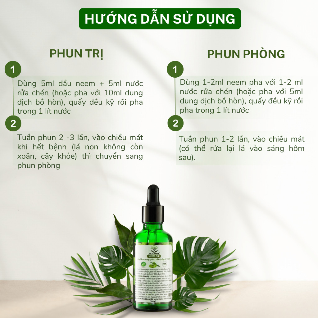 Mô tả Dầu neem oil DOCNEEM hữu cơ phòng trị sâu bệnh hoa hồng, phong lan, cây cảnh, nguyên chất ép lạnh, hàng chính hãng 100ml - 2