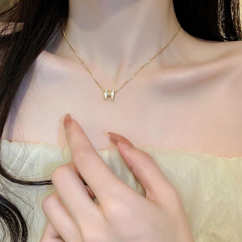 Mô tả DREJEW Vòng Cổ Mạ Dính Zircon H Nhân Tạo Hình Chữ CáI Phong Cách Hàn Quốc Dây Chuyền Vàng - 1