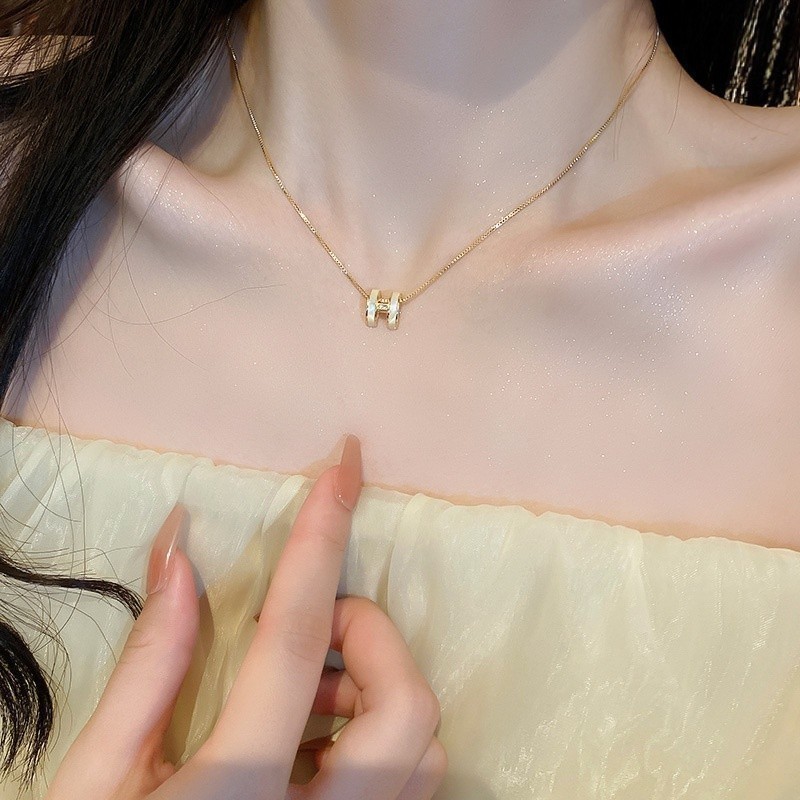 Mô tả DREJEW Vòng Cổ Mạ Dính Zircon H Nhân Tạo Hình Chữ CáI Phong Cách Hàn Quốc Dây Chuyền Vàng - 4