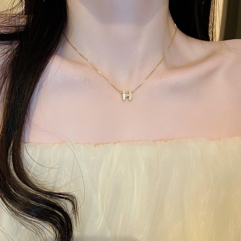 Mô tả DREJEW Vòng Cổ Mạ Dính Zircon H Nhân Tạo Hình Chữ CáI Phong Cách Hàn Quốc Dây Chuyền Vàng - 6