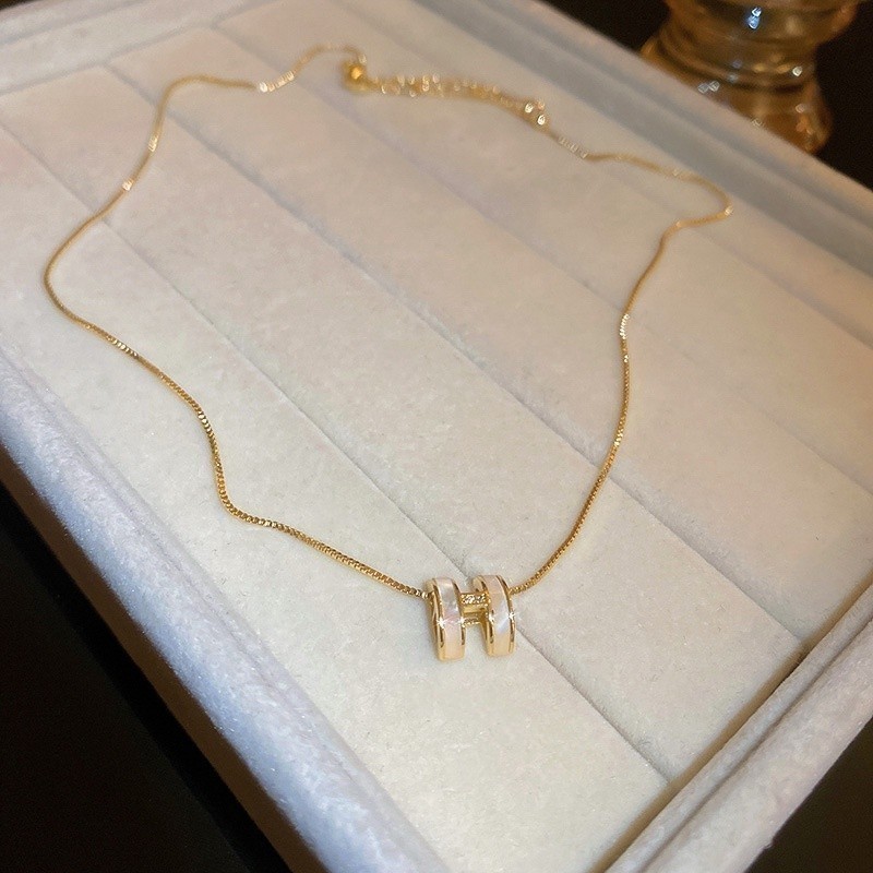 Mô tả DREJEW Vòng Cổ Mạ Dính Zircon H Nhân Tạo Hình Chữ CáI Phong Cách Hàn Quốc Dây Chuyền Vàng - 7