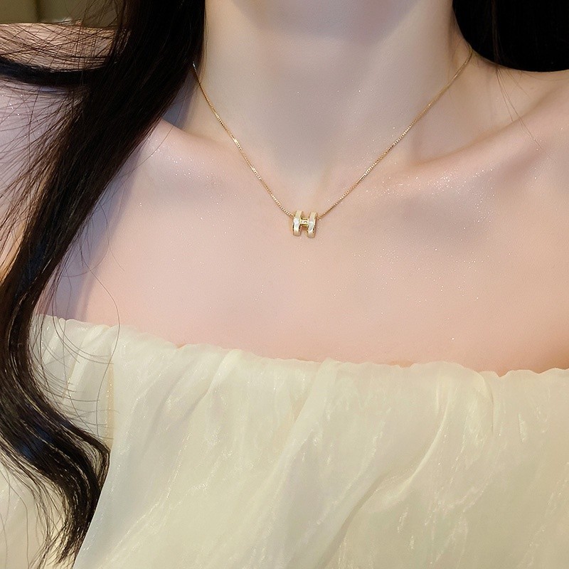 Mô tả DREJEW Vòng Cổ Mạ Dính Zircon H Nhân Tạo Hình Chữ CáI Phong Cách Hàn Quốc Dây Chuyền Vàng - 9