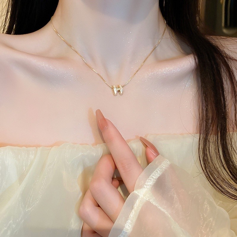 Mô tả DREJEW Vòng Cổ Mạ Dính Zircon H Nhân Tạo Hình Chữ CáI Phong Cách Hàn Quốc Dây Chuyền Vàng - 10