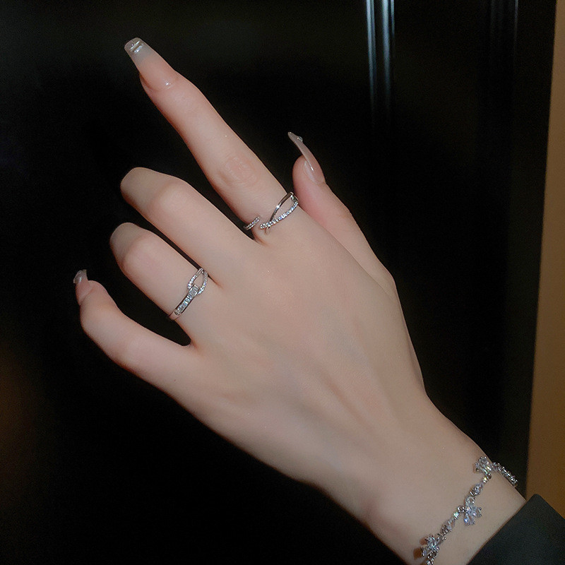 Mô tả DREJEW Nhẫn Hở Đan Chéo Đính Đá Zircon Phong Cách Hàn Quốc Thời Trang - 1