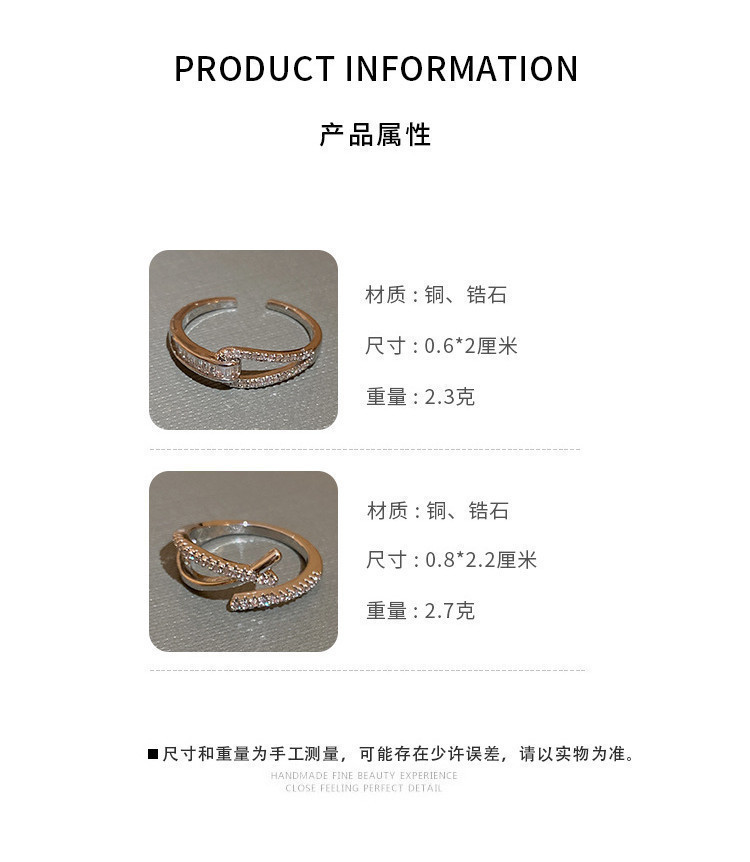 Mô tả DREJEW Nhẫn Hở Đan Chéo Đính Đá Zircon Phong Cách Hàn Quốc Thời Trang - 2