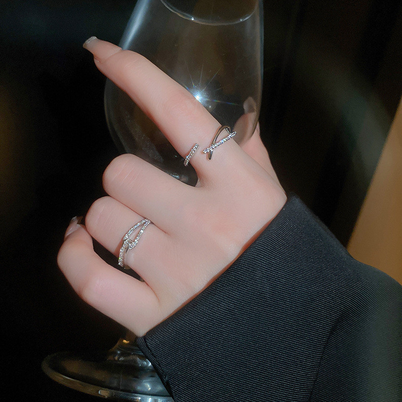 Mô tả DREJEW Nhẫn Hở Đan Chéo Đính Đá Zircon Phong Cách Hàn Quốc Thời Trang - 6