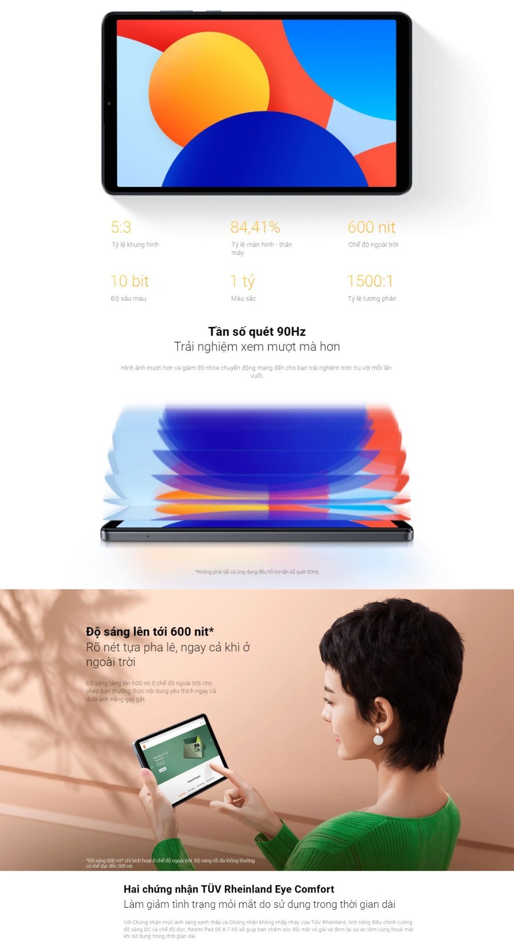 Mô tả Máy tính bảng Redmi Pad SE 8.7 Wifi (4+128GB) | LCD 90Hz | MediaTek Helio G85 8 | Pin 6650mAh - 3
