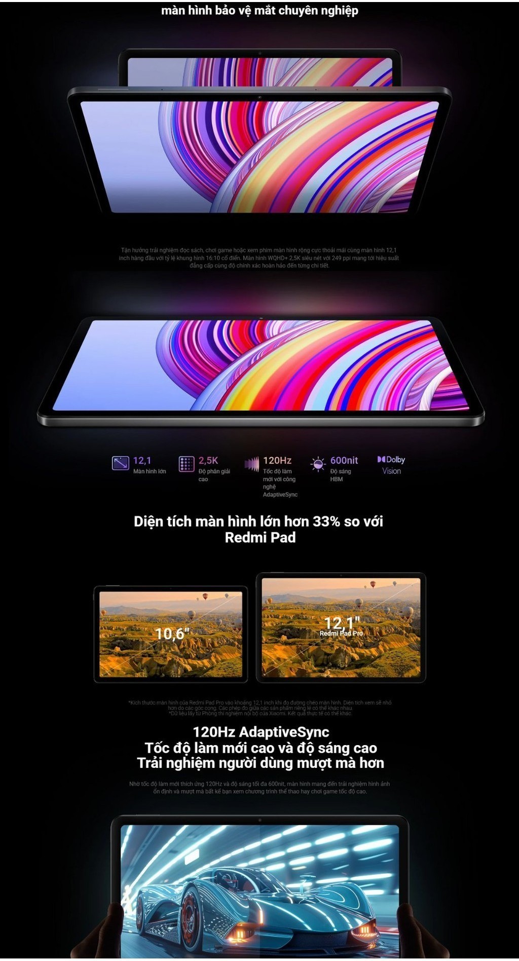 Mô tả Máy tính bảng Redmi Pad Pro (8+128GB) | Màn hình 12,1" 120Hz 2,5K | SD 7sGen2 | Pin 10000mAh - 3