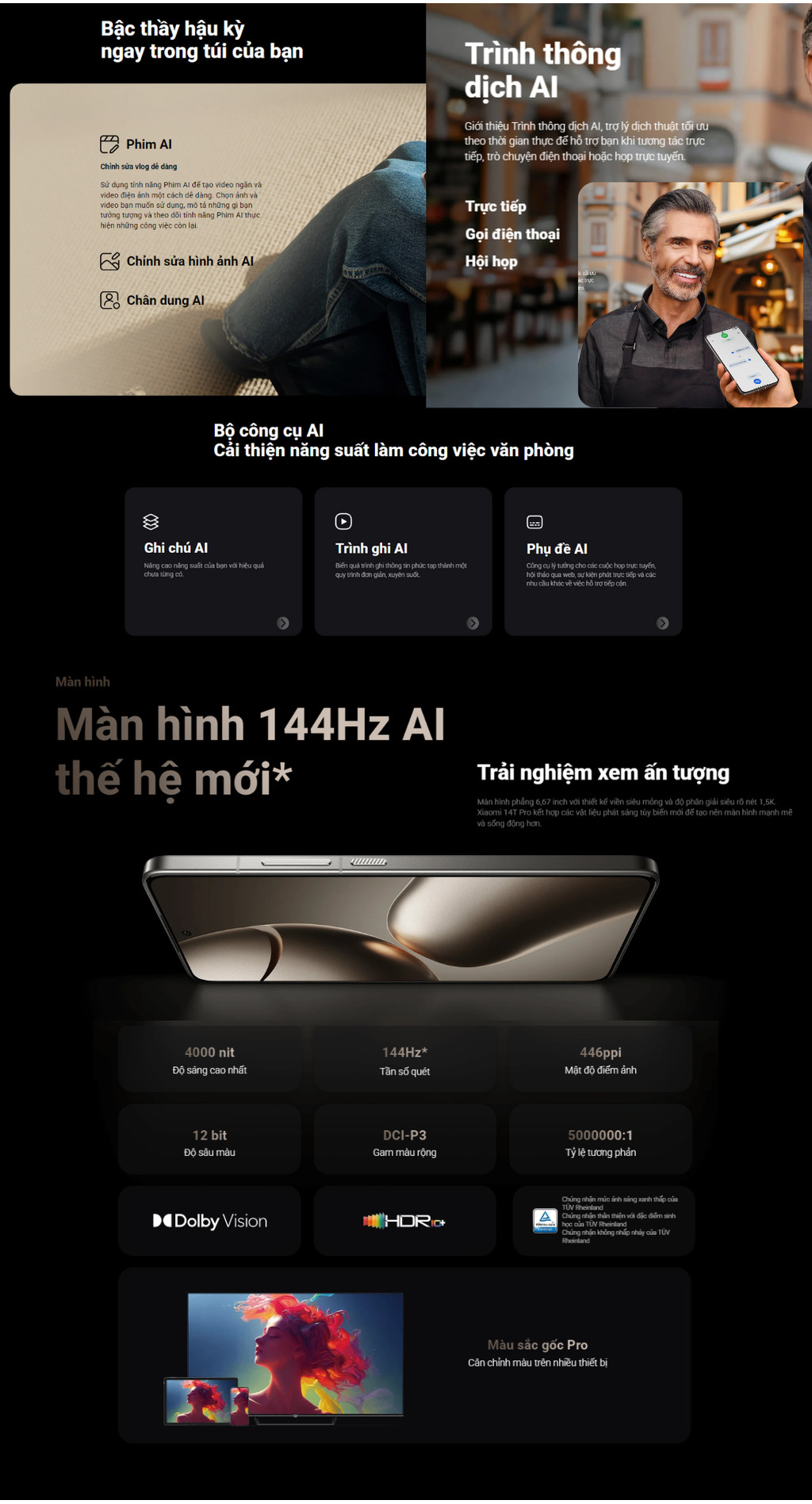 Mô tả [NHẬP MÃ XM500 GIẢM 500K] Điện thoại thông minh Xiaomi 14T Pro (12+512GB) | Light Fusion 900 | MD 9300+ | Pin 5000mAh - 11