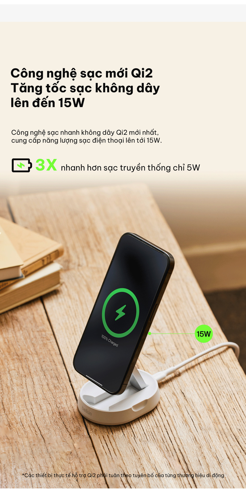 Mô tả Đế sạc không dây Belkin Qi2 BoostCharge Universal 15W, điều chỉnh linh hoạt đứng nằm, không kèm sạc - 5