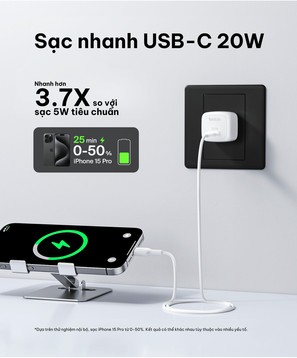 Mô tả Củ sạc nhanh 20W PD Belkin Cube Wall Charger, Thiết kế gọn nhẹ, tương thích với hầu hết thiết bị - 3