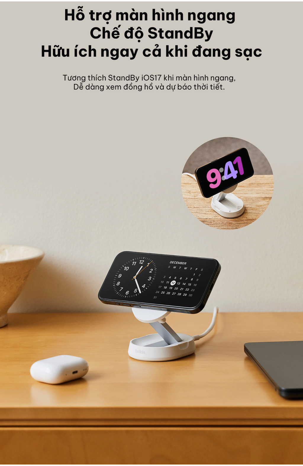 Mô tả Đế sạc không dây Belkin Qi2 BoostCharge Universal 15W, điều chỉnh linh hoạt đứng nằm, không kèm sạc - 11