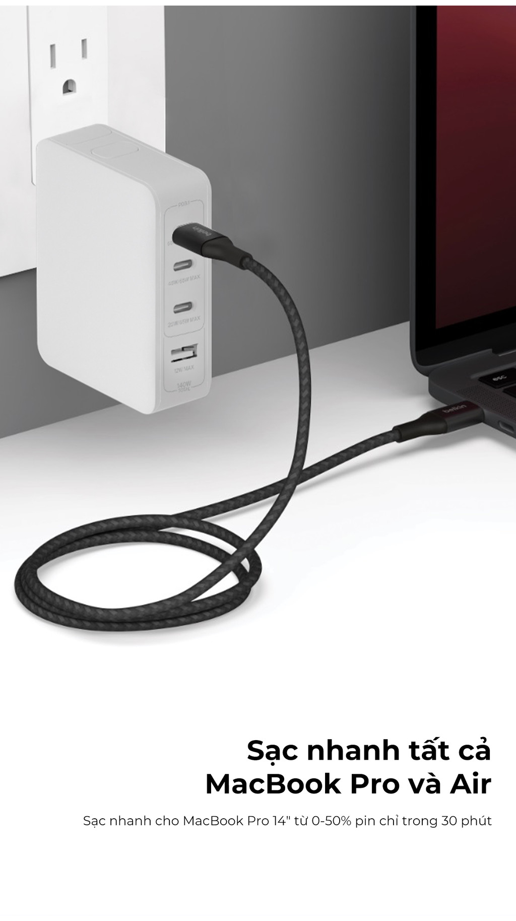 Mô tả Cáp USB C - C vỏ dù, công suất 240W, USB-C PD3.1, 2 mét, màu đen Belkin - 3