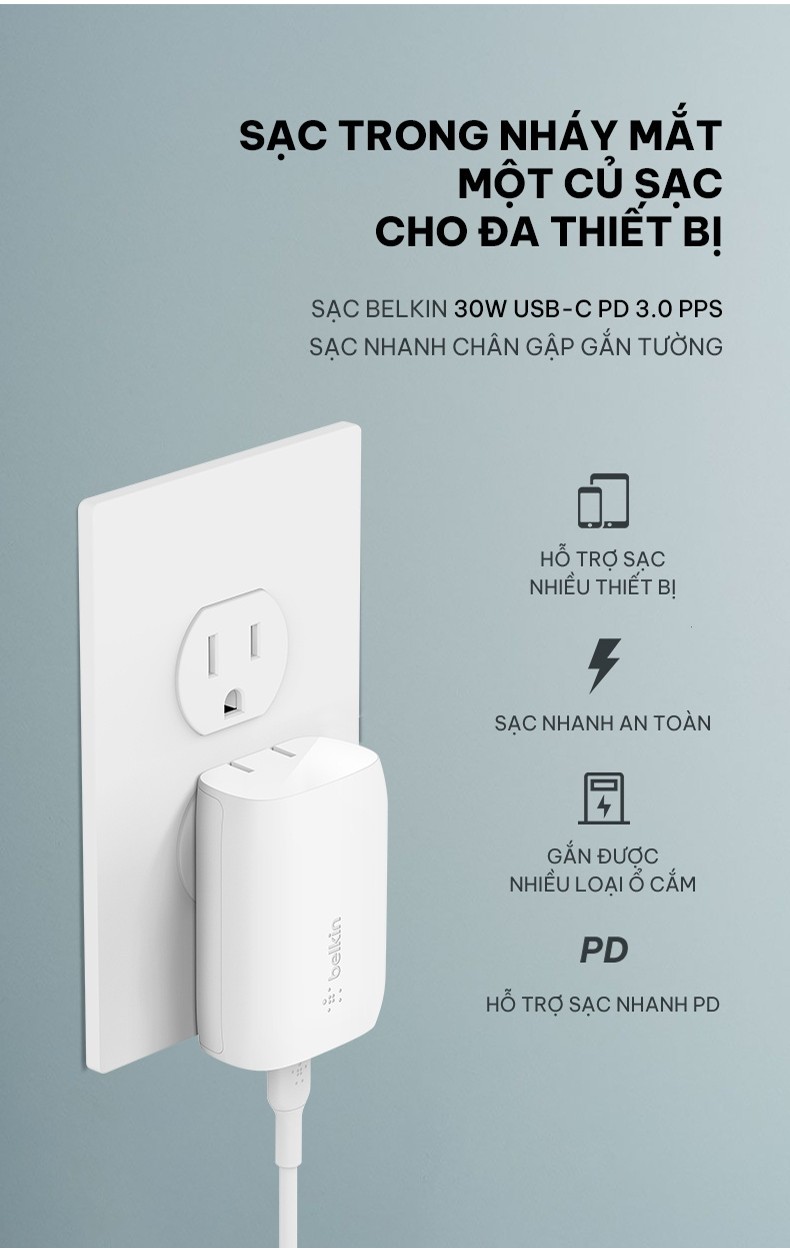 Mô tả Sạc nhanh BOOST↑CHARGE Belkin 30W USB-C PD 3.0 PPS B7 (tương thích iPhone 15) - 1