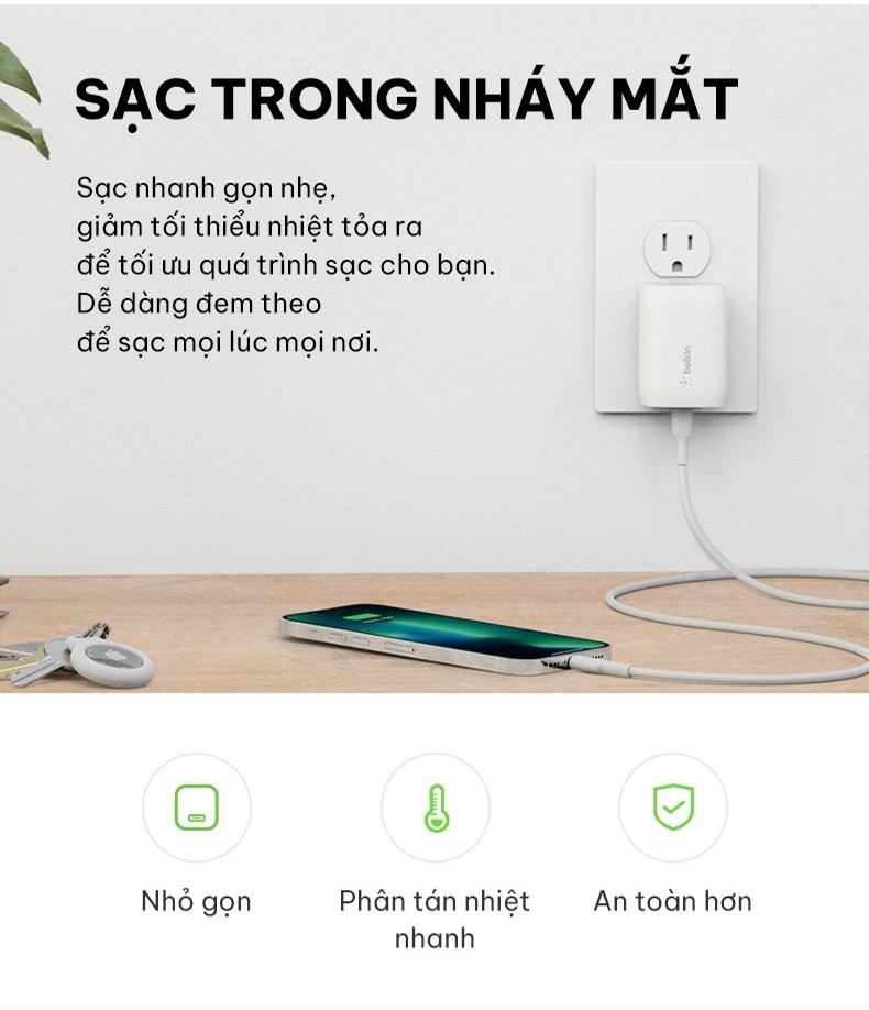 Mô tả Sạc nhanh BOOST↑CHARGE Belkin 30W USB-C PD 3.0 PPS B7 (tương thích iPhone 15) - 2