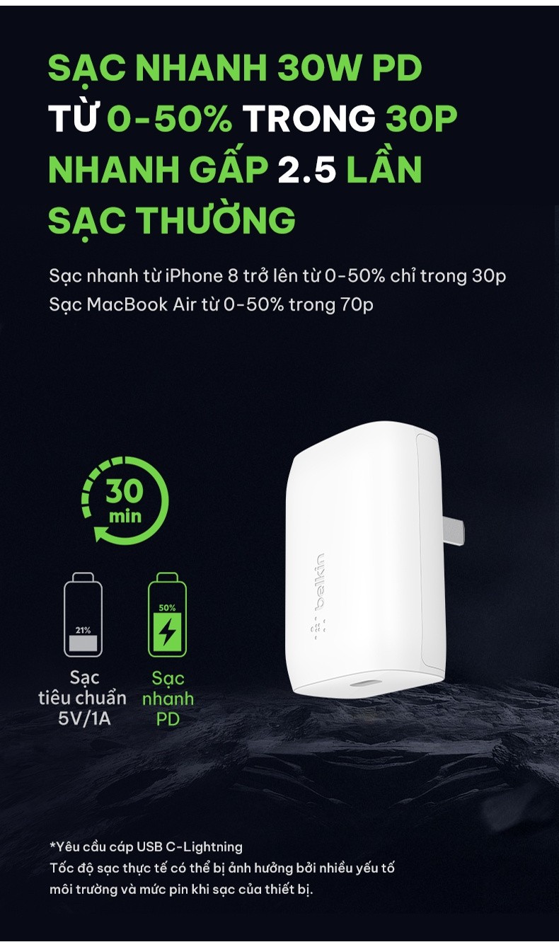 Mô tả Sạc nhanh BOOST↑CHARGE Belkin 30W USB-C PD 3.0 PPS B7 (tương thích iPhone 15) - 4